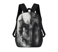 sinyumoney Kids School Backpack 3D Printed Ruined Gothic Architecture in Monochrome Backpack Rucksack Sports Backpacks For Boys And Girls Fashion Knapsack 17inch