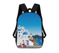 sinyumoney Kids School Backpack 3D Printed Santorini Travel Print Backpack Rucksack Sports Backpacks For Boys And Girls Fashion Knapsack 17inch