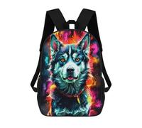 sinyumoney Kids School Backpack 3D Printed Siberian Husky in Neon Colors Backpack Rucksack Sports Backpacks For Boys And Girls Fashion Knapsack 17inch