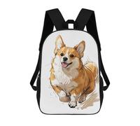 sinyumoney Kids School Backpack 3D Printed Smiling Corgi Illustration Backpack Rucksack Sports Backpacks For Boys And Girls Fashion Knapsack 17inch