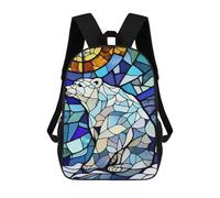 sinyumoney Kids School Backpack 3D Printed Stained Glass Polar Bear Art Backpack Rucksack Sports Backpacks For Boys And Girls Fashion Knapsack 17inch