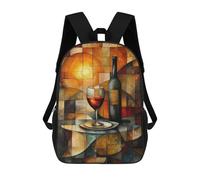 sinyumoney Kids School Backpack 3D Printed Stained Glass Wine Still Life with Golden Glow Backpack Rucksack Sports Backpacks For Boys And Girls Fashion Knapsack 17inch