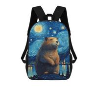 sinyumoney Kids School Backpack 3D Printed Starry Night Capybara Backpack Rucksack Sports Backpacks For Boys And Girls Fashion Knapsack 17inch