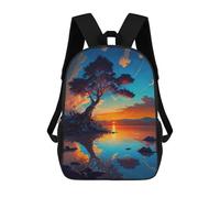 sinyumoney Kids School Backpack 3D Printed Sunset Island with Tree Backpack Rucksack Sports Backpacks for Boys And Girls Fashion Knapsack 17inch