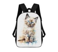 sinyumoney Kids School Backpack 3D Printed Watercolor Birman Cat Baby Backpack Rucksack Sports Backpacks for Boys And Girls Fashion Knapsack 17inch