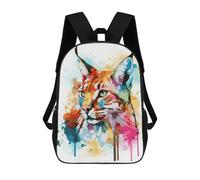 sinyumoney Kids School Backpack 3D Printed Watercolor Bobcat Painting 17 Inch Backpack Rucksack Sports Backpacks for Boys And Girls Fashion Knapsack