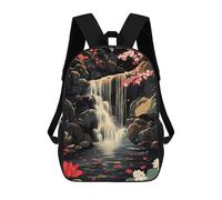 sinyumoney Kids School Backpack 3D Printed Waterfall Serenity Cherry Blossoms Lotus Japanese Backpack Rucksack Sports Backpacks For Boys And Girls Fashion Knapsack 17inch