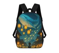 sinyumoney Kids School Backpack 3D Printed Whale in The Sky over Japanese Town Backpack Rucksack Sports Backpacks for Boys And Girls Fashion Knapsack 17inch