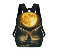 sinyumoney Kids School Backpack 3D Printed Whale Tail And Full Moon Backpack Rucksack Sports Backpacks For Boys And Girls Fashion Knapsack 17inch