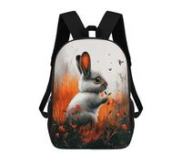 sinyumoney Kids School Backpack 3D Printed Whimsical Bunny in Floral Meadow 17 Inch Backpack Rucksack Sports Backpacks for Boys And Girls Fashion Knapsack