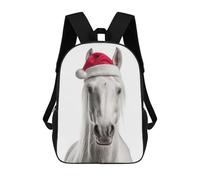 sinyumoney Kids School Backpack 3D Printed White Horse with Santa Hat Backpack Rucksack Sports Backpacks For Boys And Girls Fashion Knapsack 17inch