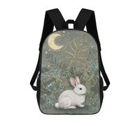 sinyumoney Kids School Backpack 3D Printed White Rabbit with Moon And Leaves Backpack Rucksack Sports Backpacks for Boys And Girls Fashion Knapsack 17inch