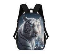 sinyumoney Kids School Backpack 3D Printed White Tiger in Cityscape Backpack Rucksack Sports Backpacks For Boys And Girls Fashion Knapsack 17inch