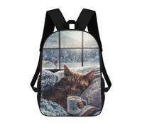 sinyumoney Kids School Backpack 3D Printed Winter Cat Backpack Rucksack Sports Backpacks for Boys And Girls Fashion Knapsack 17inch