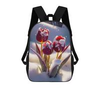 sinyumoney Kids School Backpack 3D Printed Winter Tulips in Snow 17 Inch Backpack Rucksack Sports Backpacks for Boys And Girls Fashion Knapsack