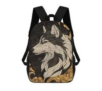 sinyumoney Kids School Backpack 3D Printed Wolf in Gold Frame Backpack Rucksack Sports Backpacks for Boys And Girls Fashion Knapsack 17inch