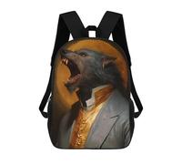 sinyumoney Kids School Backpack 3D Printed Wolf in Tuxedo Moonlit Elegance Backpack Rucksack Sports Backpacks For Boys And Girls Fashion Knapsack 17inch