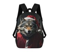 sinyumoney Kids School Backpack 3D Printed Wolf Santa Funny Backpack Rucksack Sports Backpacks for Boys And Girls Fashion Knapsack 17inch