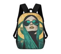 sinyumoney Kids School Backpack 3D Printed Woman in Teal And Gold Emerald Geometric Backpack Rucksack Sports Backpacks for Boys And Girls Fashion Knapsack 17inch