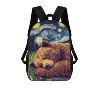 sinyumoney Kids School Backpack Bear Sleeping Under Starry Night Teen Fashion Backpack Casual Rucksack Boy Girl Teen School Bag 3D Printed Backpack 17inch