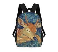 sinyumoney Kids School Backpack Sleeping Deer Under Starry Night Teen Fashion Backpack Casual Rucksack Boy Girl Teen School Bag 3D Printed Backpack 17inch