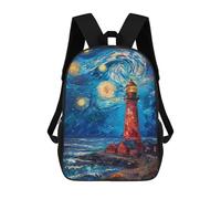 sinyumoney Kids School Backpack Starry Night Lighthouse Teen Fashion Backpack Casual Rucksack Boy Girl Teen School Bag 3D Printed Backpack 17inch
