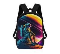 sinyumoney Kids School Book Bag Astronaut on Alien Planet -1 Children's School Backpack Fashion Casual Travel Rucksacks 3D Printed Funny Cool Book Bags 17inch