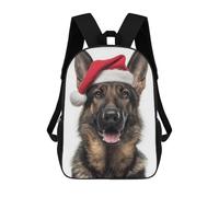 sinyumoney Kids School Book Bag Christmas German Shepherd Dog with Santa Hat Children's School Backpack Fashion Casual Travel Rucksacks 3D Printed Funny Cool Book Bags 17inch
