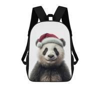 sinyumoney Kids School Book Bag Christmas Panda with Santa Hat Portrait Children's School Backpack Fashion Casual Travel Rucksacks 3D Printed Funny Cool Book Bags 17inch