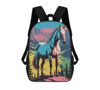 sinyumoney Kids School Book Bag Colorful Horse in Mountain Landscape Children's School Backpack Fashion Casual Travel Rucksacks 3D Printed Funny Cool Book Bags 17inch