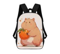 sinyumoney Kids School Book Bag Cute Capybara with Orange Children's School Backpack Fashion Casual Travel Rucksacks 3D Printed Funny Cool Book Bags 17inch