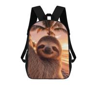 sinyumoney Kids School Book Bag Cute Sloth on A Tropical Beach Sunset Children's School Backpack Fashion Casual Travel Rucksacks 3D Printed Funny Cool Book Bags 17inch