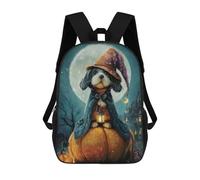 sinyumoney Kids School Book Bag Dog Wizard on Pumpkin Halloween Night Children's School Backpack Fashion Casual Travel Rucksacks 3D Printed Funny Cool Book Bags 17inch