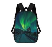 sinyumoney Kids School Book Bag Eilean Donan Castle Aurora Children's School Backpack Fashion Casual Travel Rucksacks 3D Printed Funny Cool Book Bags 17inch