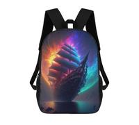 sinyumoney Kids School Book Bag Fantasy Sailing Ship in Space Children's School Backpack Fashion Casual Travel Rucksacks 3D Printed Funny Cool Book Bags 17inch