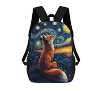 sinyumoney Kids School Book Bag Fox Under Starry Night Children's School Backpack Fashion Casual Travel Rucksacks 3D Printed Funny Cool Book Bags 17inch