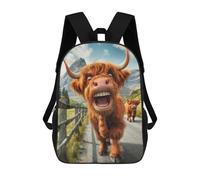 sinyumoney Kids School Book Bag Funny Highland Cow Glencoe Children's School Backpack Fashion Casual Travel Rucksacks 3D Printed Funny Cool Book Bags 17inch