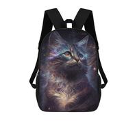 sinyumoney Kids School Book Bag Galactic Whiskers A Cosmic Cat's Journey Children's School Backpack Fashion Casual Travel Rucksacks 3D Printed Funny Cool Book Bags 17inch
