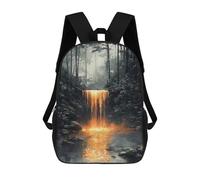 sinyumoney Kids School Book Bag Golden Waterfall in Mystical Forest Children's School Backpack Fashion Casual Travel Rucksacks 3D Printed Funny Cool Book Bags 17inch