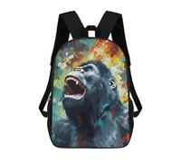 sinyumoney Kids School Book Bag Growling Gorilla Abstract Children's School Backpack Fashion Casual Travel Rucksacks 3D Printed Funny Cool Book Bags 17inch