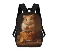 sinyumoney Kids School Book Bag Hamster Eating Cake Children's School Backpack Fashion Casual Travel Rucksacks 3D Printed Funny Cool Book Bags 17inch