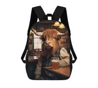 sinyumoney Kids School Book Bag Highland Cow Drinking Beer Children's School Backpack Fashion Casual Travel Rucksacks 3D Printed Funny Cool Book Bags 17inch