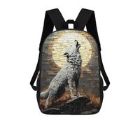 sinyumoney Kids School Book Bag Howling Wolf Under Moonlight - Bold Impasto Artwork Children's School Backpack Fashion Casual Travel Rucksacks 3D Printed Funny Cool Book Bags 17inch