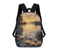 sinyumoney Kids School Book Bag Impressionist Inspired Water Lilies at Sunset Children's School Backpack Fashion Casual Travel Rucksacks 3D Printed Funny Cool Book Bags 17inch