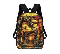 sinyumoney Kids School Book Bag Kintsugi Golden Dragon Children's School Backpack Fashion Casual Travel Rucksacks 3D Printed Funny Cool Book Bags 17inch