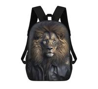 sinyumoney Kids School Book Bag Lion in Leather Jacket Children's School Backpack Fashion Casual Travel Rucksacks 3D Printed Funny Cool Book Bags 17inch