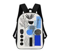 sinyumoney Kids School Book Bag Modern Blue & Black Abstract Botanical Art - Minimal Decor Children's School Backpack Fashion Casual Travel Rucksacks 3D Printed Funny Cool Book Bags 17inch