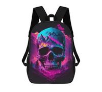 sinyumoney Kids School Book Bag Neon Mountain Skull Artwork Children's School Backpack Fashion Casual Travel Rucksacks 3D Printed Funny Cool Book Bags 17inch