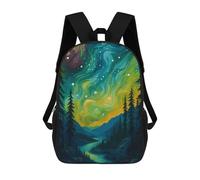 sinyumoney Kids School Book Bag Northern Lights Over Forest River Children's School Backpack Fashion Casual Travel Rucksacks 3D Printed Funny Cool Book Bags 17inch