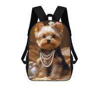 sinyumoney Kids School Book Bag Pearl-Adorned Yorkshire Terrier Children's School Backpack Fashion Casual Travel Rucksacks 3D Printed Funny Cool Book Bags 17inch